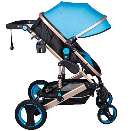 Husuper 2 en 1 Cochecito de de Alta Calidad Plegable Portátil Ligero Amortiguador Ajustable para Bebés Recién Nacidos Carrito con Capazo Cuna para Bebé Azul Husuper 2 en 1 Cochecito de de Alta Calidad Plegable Portátil Ligero Amortiguador Ajustable para Bebés Recién Nacidos Carrito con Capazo Cuna para Bebé Azul
