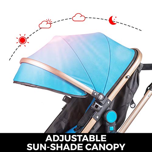 Husuper 2 en 1 Cochecito de de Alta Calidad Plegable Portátil Ligero Amortiguador Ajustable para Bebés Recién Nacidos Carrito con Capazo Cuna para Bebé Azul