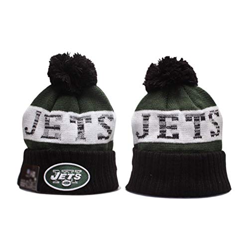 HYDX 2020 Jets Lana Sombrero Rugby Jefes Equipo Logo Americano fútbol Lana Sombrero Suave Estiramiento Cable Punto Gorro Gorra cálido Green-OneSize