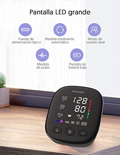 HYLOGY Tensiómetro de Brazo, Monitor de Presión Arterial Digital Automatico con Gran Pantalla Led, Deteccion de Irregular Arritmia, Brazalete 22-42cm, 2x90 Memoria y Usb HYLOGY Tensiómetro de Brazo, Monitor de Presión Arterial Digital Automatico con Gran Pantalla Led, Deteccion de Irregular Arritmia, Brazalete 22-42cm, 2x90 Memoria y Usb