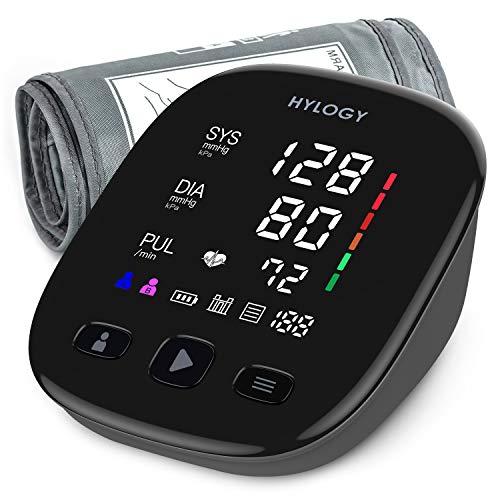 HYLOGY Tensiómetro de Brazo, Monitor de Presión Arterial Digital Automatico con Gran Pantalla Led, Deteccion de Irregular Arritmia, Brazalete 22-42cm, 2x90 Memoria y Usb