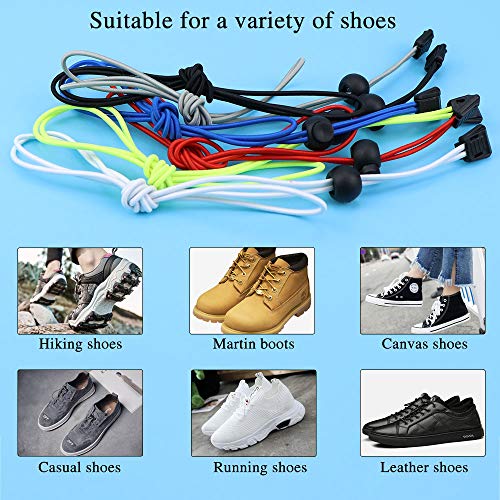 Hysagtek 6 pares de cordones de zapatos elásticos Sin cordones para zapatillas de deporte, niños y adultos (rojo, negro, blanco, gris, azul, verde)