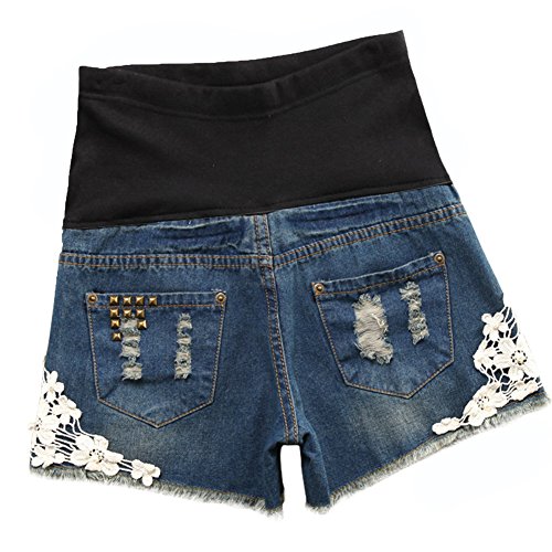 Hzjundasi Premamá mamá Vaqueros Shorts Denim Pantalones Elástica Slim fit para Mujer