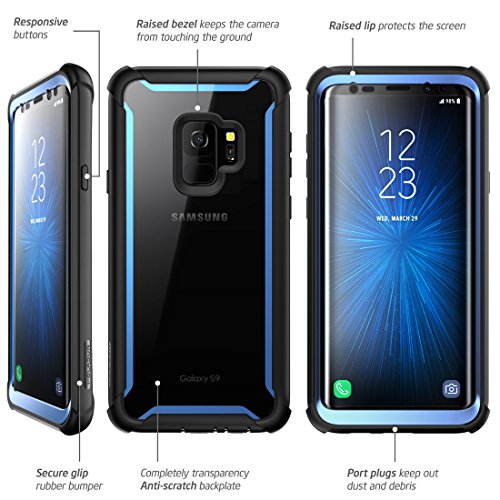 i-Blason Funda Galaxy S9 [Ares] 360 Grados Case Transparente Carcasa con Protector de Pantalla Integrado para Samsung Galaxy S9 2018 Azul
