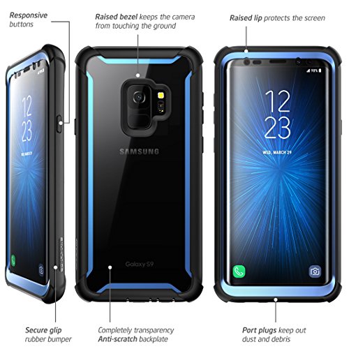 i-Blason Funda Galaxy S9 [Ares] 360 Grados Case Transparente Carcasa con Protector de Pantalla Integrado para Samsung Galaxy S9 2018 Azul