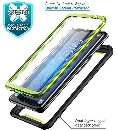 i-Blason Funda Galaxy S9 Plus [Ares] 360 Carcasa Completa Transparente Case con Protector de Pantalla Incorporada para Samsung Galaxy S9 Plus - Verde