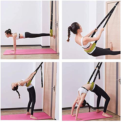 I-WILL Correa de Yoga Ajustable Flexibilidad Estirando de Pierna, Espalda y Cintura Cinta Elástica Correa para Ejercicios de Estiramiento, Fitness, Pilates, Ballet, Baile Gimnasia Animadora - Verde