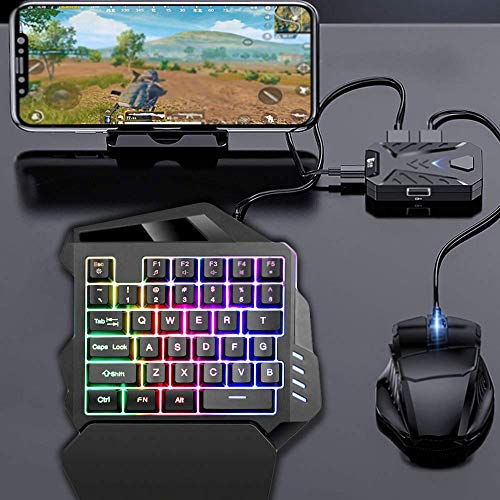 iAmotus Teclado Gaming para Una Sola Mano Ergonomica Reposamanos Rainbow LED Retroiluminación 35-Key Mini Portatil Teclado Profesional para Juegos per PC Windows/Mac（Negro）