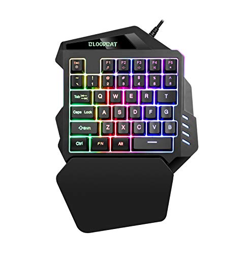 iAmotus Teclado Gaming para Una Sola Mano Ergonomica Reposamanos Rainbow LED Retroiluminación 35-Key Mini Portatil Teclado Profesional para Juegos per PC Windows/Mac（Negro）