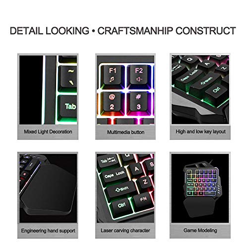 iAmotus Teclado Gaming para Una Sola Mano Ergonomica Reposamanos Rainbow LED Retroiluminación 35-Key Mini Portatil Teclado Profesional para Juegos per PC Windows/Mac（Negro）