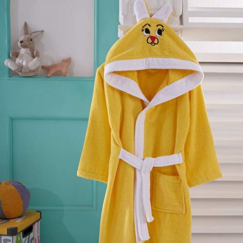 IAMZHL Albornoz 2-12 años Pijamas para niños para niñas Niños Ropa de Dormir para bebés Algodón con Capucha Bordado Invierno Niños Albornoces 6 colores-Yellow-1-11