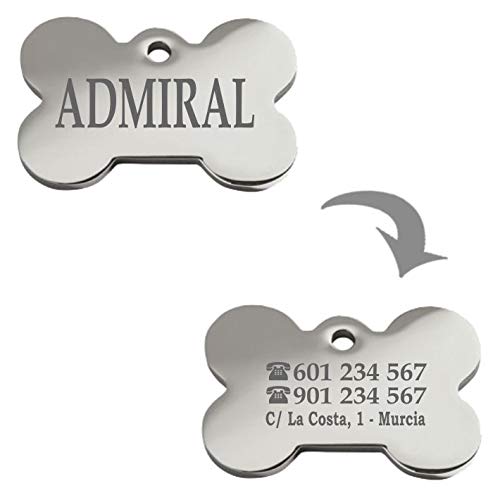 Iberiagifts - Placa Chapa Medalla de identificación Personalizada para Collar Perro Gato Mascota grabada en Acero Inoxidable Iberiagifts - Placa Chapa Medalla de identificación Personalizada para Collar Perro Gato Mascota grabada en Acero Inoxidable