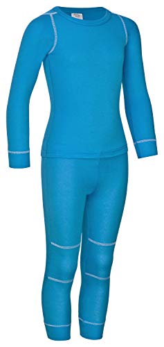 icefeld® - Conjunto de ropa interior térmica transpirable para niños - Ropa cálida de manga larga + calzoncillos largos (ÖkoTex100) en azul, azul marino, rosa o negro. Azul_ 110-116 cm