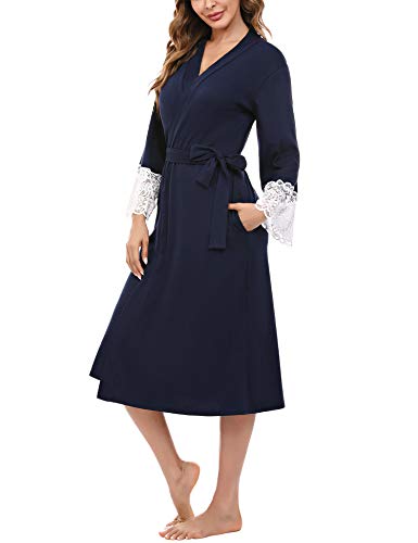 iClosam Bata Mujer Algodón Largo Albornoz Encaje Costuras Manga 3/4 Cinturón Ropa de Dormir Suave y Cómodo S-XXL iClosam Bata Mujer Algodón Largo Albornoz Encaje Costuras Manga 3/4 Cinturón Ropa de Dormir Suave y Cómodo S-XXL