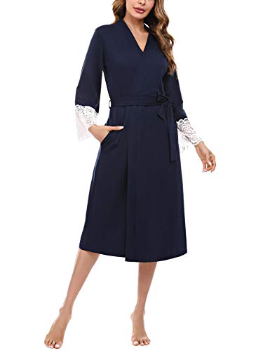 iClosam Bata Mujer Algodón Largo Albornoz Encaje Costuras Manga 3/4 Cinturón Ropa de Dormir Suave y Cómodo S-XXL iClosam Bata Mujer Algodón Largo Albornoz Encaje Costuras Manga 3/4 Cinturón Ropa de Dormir Suave y Cómodo S-XXL