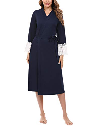 iClosam Bata Mujer Algodón Largo Albornoz Encaje Costuras Manga 3/4 Cinturón Ropa de Dormir Suave y Cómodo S-XXL iClosam Bata Mujer Algodón Largo Albornoz Encaje Costuras Manga 3/4 Cinturón Ropa de Dormir Suave y Cómodo S-XXL