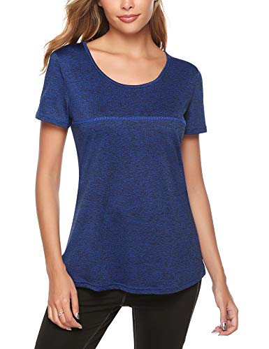 iClosam Camiseta de Manga Corta para Mujer Tops de Yoga Ropa Deportiva Correr Entrenamiento Camiseta Blusa túnica S-XXL (Azul Real 1, XL)