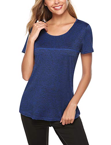 iClosam Camiseta de Manga Corta para Mujer Tops de Yoga Ropa Deportiva Correr Entrenamiento Camiseta Blusa túnica S-XXL (Azul Real 1, XL)