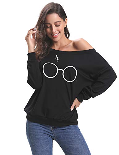 iClosam Camiseta Manga Larga Hombros Descubiertos Harry Potter Suelto Algodón Sweatshirt Moda y Comodo para Mujer