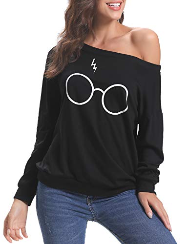 iClosam Camiseta Manga Larga Hombros Descubiertos Harry Potter Suelto Algodón Sweatshirt Moda y Comodo para Mujer