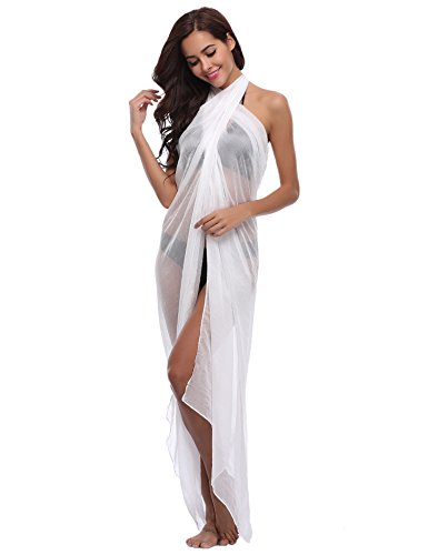 iClosam Mujer Playa de Gasa Bikini Cubierta de Traje de Baño de Colmena Vestido de Verano Pareos y Ropa de Playa Transparente (Blanco, 180 cm x 145 cm)
