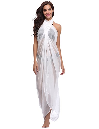 iClosam Mujer Playa de Gasa Bikini Cubierta de Traje de Baño de Colmena Vestido de Verano Pareos y Ropa de Playa Transparente (Blanco, 180 cm x 145 cm) iClosam Mujer Playa de Gasa Bikini Cubierta de Traje de Baño de Colmena Vestido de Verano Pareos y Ropa de Playa Transparente (Blanco, 180 cm x 145 cm)