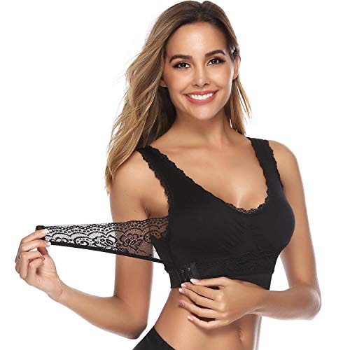 iClosam Sujetador Deportivo Encaje Mujer（1/2/3pack） Bra Push Up con Almohadillas Extraíbles para Yoga/Fitness/Ejercicio/USA de Diaria (Negro, XXL)