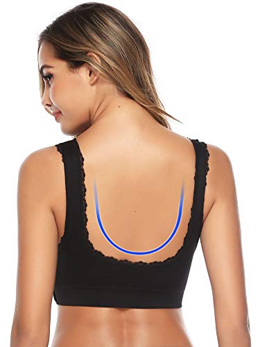 iClosam Sujetador Deportivo Encaje Mujer（1/2/3pack） Bra Push Up con Almohadillas Extraíbles para Yoga/Fitness/Ejercicio/USA de Diaria (Negro, XXL)