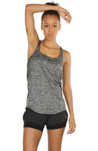 icyzone Camiseta de Fitness Deportiva de Tirantes para Mujer Cruzado-Cruzado 2 en 1 Chaleco Deportivo (S, Charcoal)