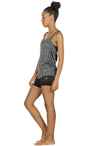 icyzone Camiseta de Fitness Deportiva de Tirantes para Mujer Cruzado-Cruzado 2 en 1 Chaleco Deportivo (S, Charcoal)