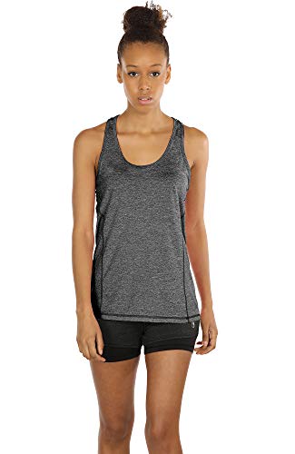 icyzone Camiseta de Fitness Deportiva de Tirantes para Mujer, Pack de 3 (M, Carboncillo/Jam/Rosado)