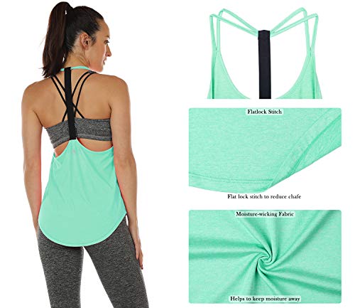 icyzone Camiseta Deportiva sin Mangas Diseño de T-Back para Mujer (S, Verde Hielo)