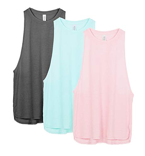 icyzone Sueltas y Ocio Camiseta sin Mangas Camiseta de Fitness Deportiva de Tirantes para Mujer(Paquete de 3) (M, Carboncillo/Pearl Blush/Aqua)