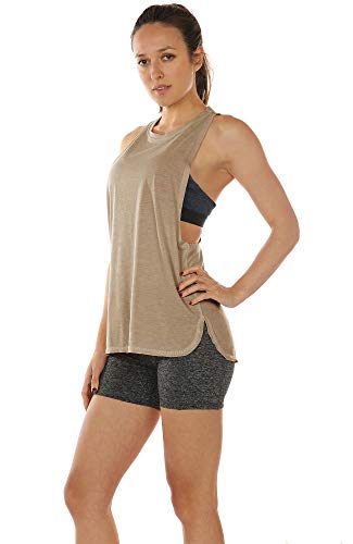 icyzone Sueltas y Ocio Camiseta sin Mangas Camiseta de Fitness Deportiva de Tirantes para Mujer(Paquete de 3) (M, Negro/Beige/Rubor Pálido)