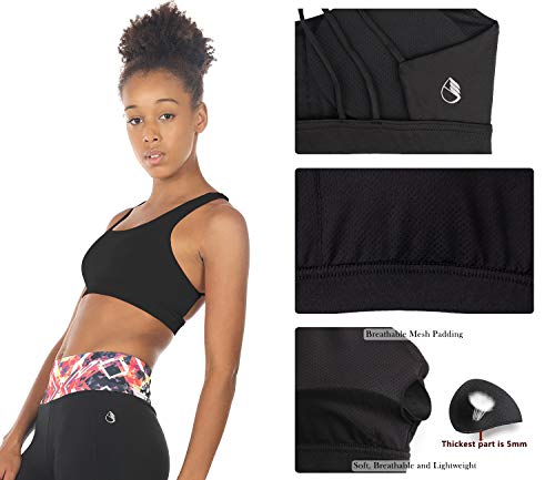 icyzone Sujetador Deportivo Yoga Diseño de Tirantes Cruzados en la Espalda Ejercicio Fitness Ropa Interior para Mujer (L, Negro)