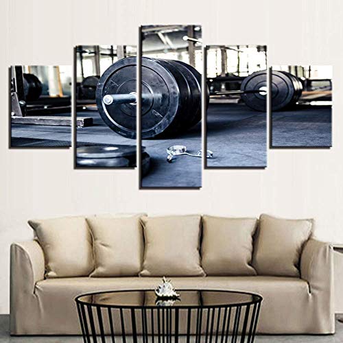 IDzf 5 Pinturas En Lienzo Pinturas En Lienzo Arte De La Pared Decoración para El Hogar Sala De Estar 5 Piezas Halterofilia Deportes Gimnasio Fitness Carteles HD Impresiones Imágenes