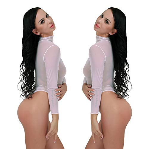 IEFIEL Lencería Sexy Mujer Conjunto Una Pieza Body Transparente Mono Manga Larga Ropa Interior Leotardo Cuello Alto Bodies Entrepierna con Corchetes Tanga Blanco S IEFIEL Lencería Sexy Mujer Conjunto Una Pieza Body Transparente Mono Manga Larga Ropa Interior Leotardo Cuello Alto Bodies Entrepierna con Corchetes Tanga Blanco S
