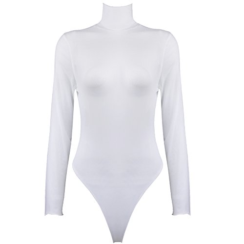 IEFIEL Lencería Sexy Mujer Conjunto Una Pieza Body Transparente Mono Manga Larga Ropa Interior Leotardo Cuello Alto Bodies Entrepierna con Corchetes Tanga Blanco S IEFIEL Lencería Sexy Mujer Conjunto Una Pieza Body Transparente Mono Manga Larga Ropa Interior Leotardo Cuello Alto Bodies Entrepierna con Corchetes Tanga Blanco S