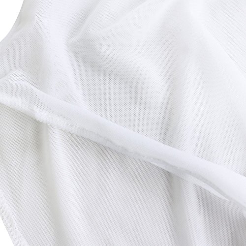 IEFIEL Lencería Sexy Mujer Conjunto Una Pieza Body Transparente Mono Manga Larga Ropa Interior Leotardo Cuello Alto Bodies Entrepierna con Corchetes Tanga Blanco S