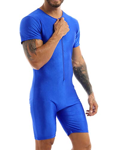 IEFIEL Maillot Cillismo para Ombre Leotardo Deportivo Monos de Gimnasia Ritmica Body Cortos Elástico Conjunto Ropa Interior Lencería para Hombre Azul M