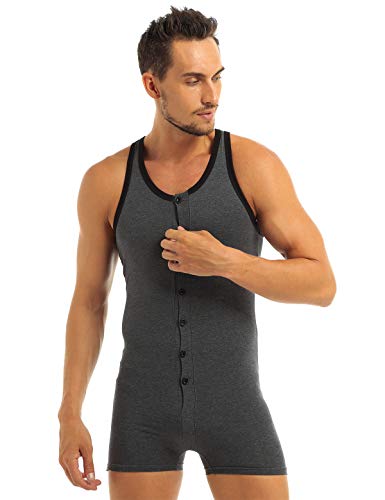 IEFIEL Mono Ajustado Body de Algodón para Hombre Pijamas de Dormir Cómodo Sudaderas Deportivas sin Mangas Gris A XL