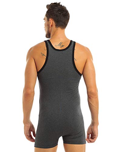 IEFIEL Mono Ajustado Body de Algodón para Hombre Pijamas de Dormir Cómodo Sudaderas Deportivas sin Mangas Gris A XL