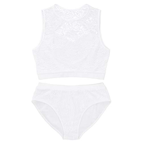 IEFIEL Ropa para Baile en Barra Mujer Pantalones Cortos Encaje Flores Elástico Pole Dance Top Hot Shorts Dancewear Blanco Medium