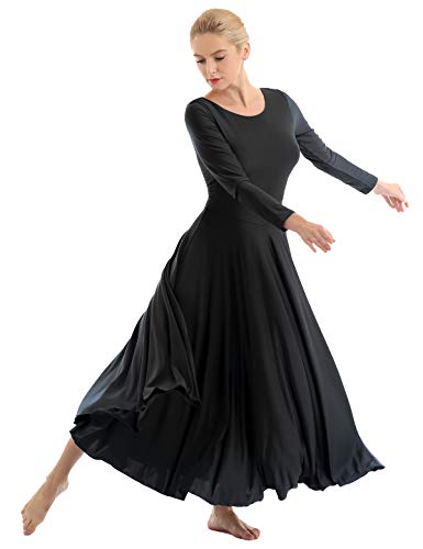 IEFIEL Vestido Princesa Maillot de Danza Ballet para Mujer Chica Vestido Largo de Actuación Fiesta Invierno Otoño Manga Larga Vestido Baile Flemenco Negro A S