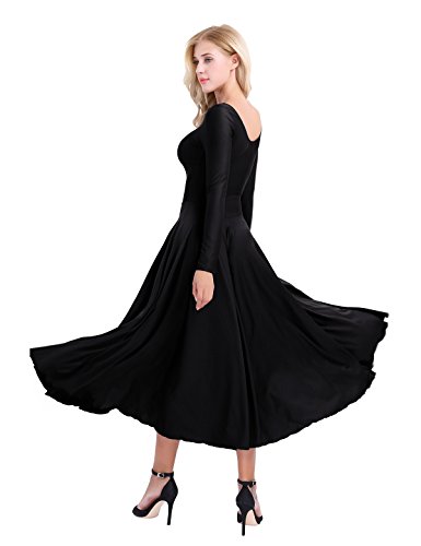 IEFIEL Vestido Princesa Maillot de Danza Ballet para Mujer Chica Vestido Largo de Actuación Fiesta Invierno Otoño Manga Larga Vestido Baile Flemenco Negro A S