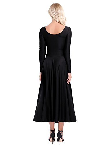 IEFIEL Vestido Princesa Maillot de Danza Ballet para Mujer Chica Vestido Largo de Actuación Fiesta Invierno Otoño Manga Larga Vestido Baile Flemenco Negro A S