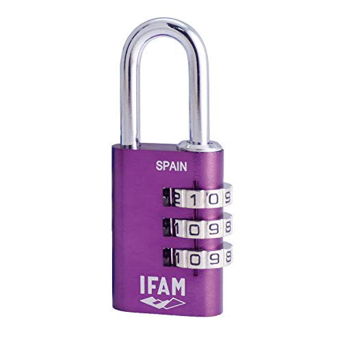 IFAM Col Combi20 (000612P) – Candado de combinación, 20mm, color violeta, 3 rodillos (1.000 combinaciones), cuerpo aluminio, arco diámetro 3mm, candado para maleta, viaje, gimnasio, taquilla, colegi IFAM Col Combi20 (000612P) – Candado de combinación, 20mm, color violeta, 3 rodillos (1.000 combinaciones), cuerpo aluminio, arco diámetro 3mm, candado para maleta, viaje, gimnasio, taquilla, colegi