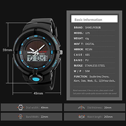 IF.HLMF Reloj electrónico para hombre, multifunción, militar, deportivo, LED, digital, para exteriores, energía solar, fuente de alimentación, luminosa, resistente al agua, reloj electrónico