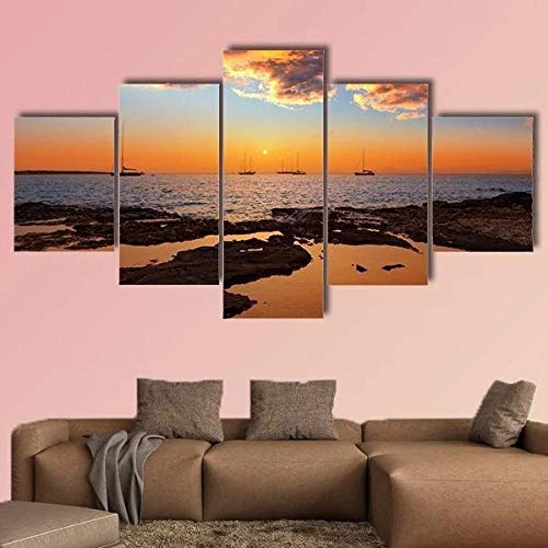 IIIUHU 5 Piezas Cuadro sobre Lienzo- Colorido Atardecer de Ibiza Impresión Artística Imagen Gráfica-5 Piezas-Impresión en Lienzo Listo para Colgar-en un Marco,Moderna decoración del hogar