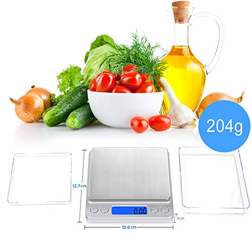 iitrust Básculas de cocina, (500 - 0.01g) Balanzas de comida pequeñas, Balanzas de joyería eléctricas, Balanzas de cocina con 2 bandejas, Pantalla LCD con retroiluminación